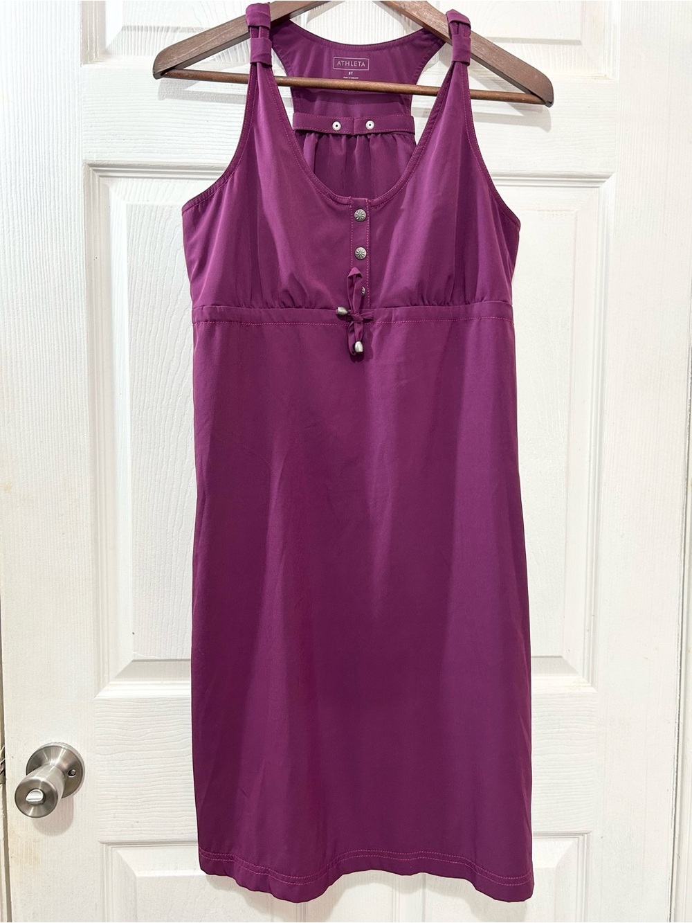 Athleta Purple Racerback Henley Dress Drawstring Waist Knee Length 8 Tall